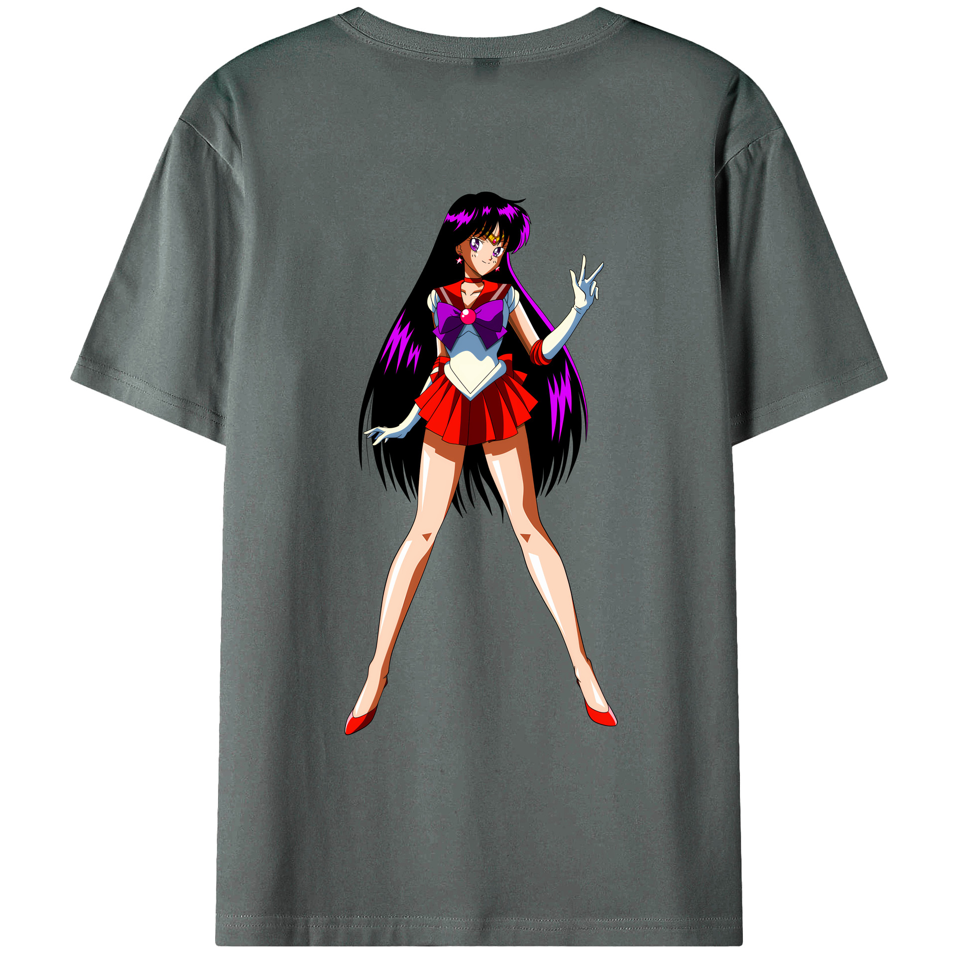 （画像用） 美少女戦士セーラームーン 火野レイ ひの レイ Sailor Moon Hino Rei （セーラーマーズ,Sailor Mars） 綿100％ メンズ半袖Tシャツ（バックプリント） 通気性